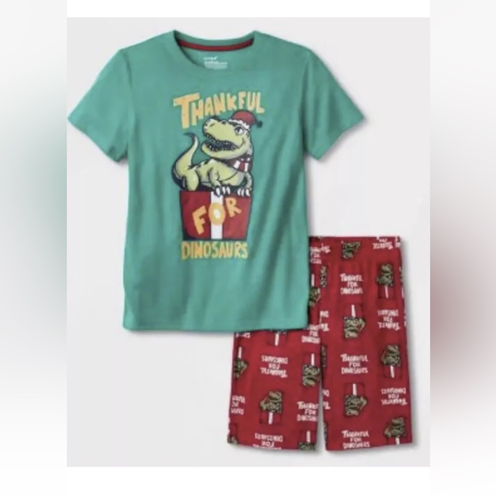 Cat & Jack 2pc Dinosaur Pajama Set Thankful For dinosaurs Pajamas Red and Green